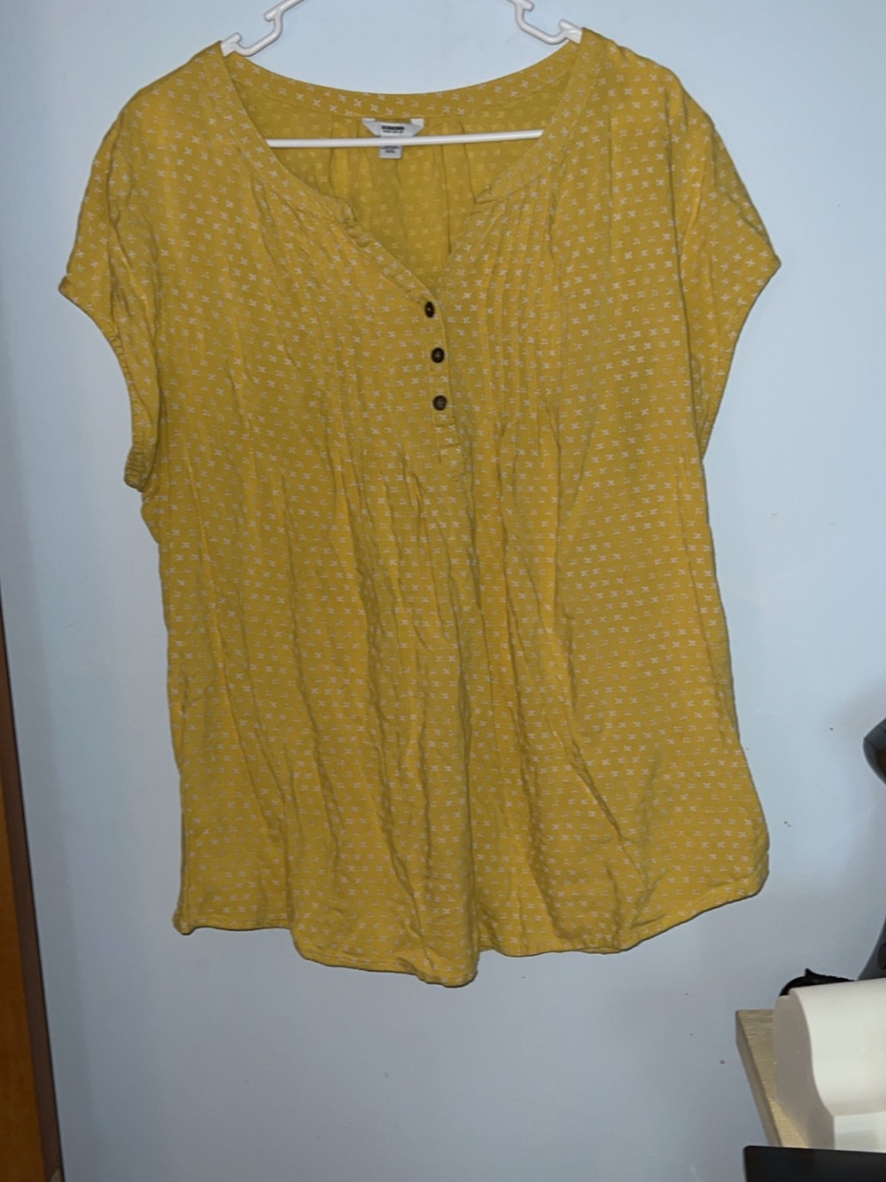 Sonoma Cottage Core Blouse Yellow V Neck Short Cap Sleeves SZ XXL